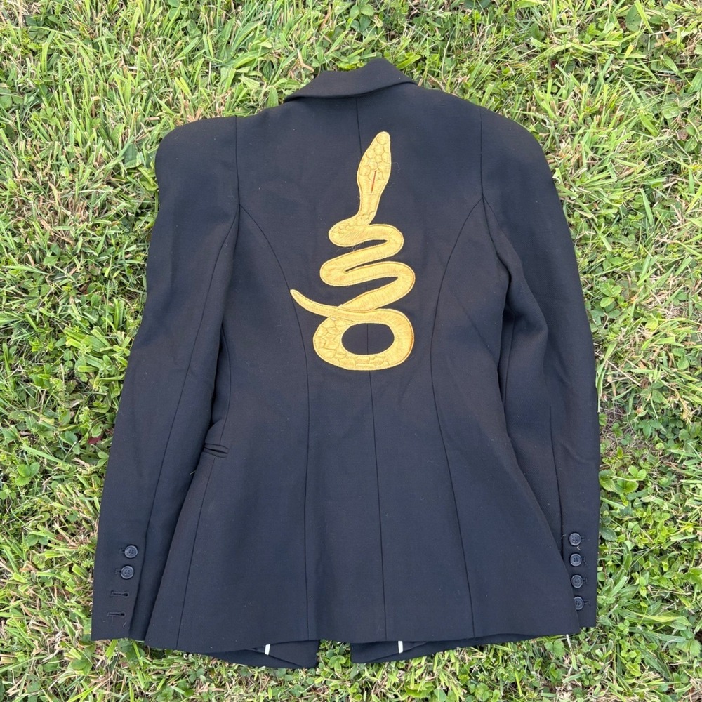 Judy Zhang Snake Embroidered Blazer NWT Black Wool Blend Statement Jacket‎